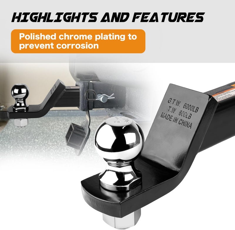 Donext Trailer Hitch Mount with 2-Inch Ball & Pin, Fits 2-in Receiver, Gloss Black Powder Coat, Heavy Duty Tow Hitch for Trailer, 2" Ball Hitch - Image 4